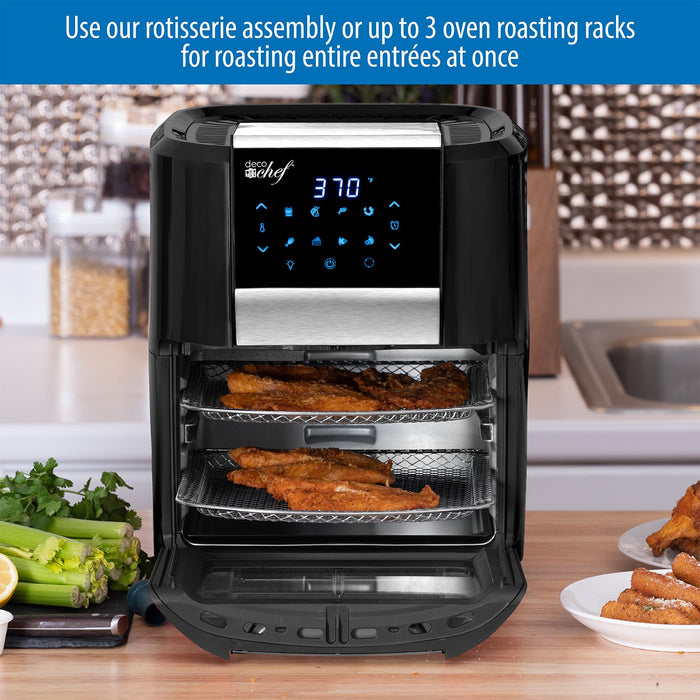 Deco Chef 12.7QT Digital Air Fryer Oven, with 3 Racks, Rotisserie, 8 Meal Presets, Black