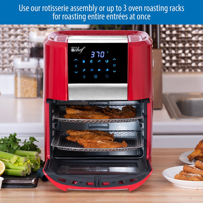 Deco Chef 12.7QT Digital Air Fryer Oven, with 3 Racks, Rotisserie, 8 Meal Presets, Red