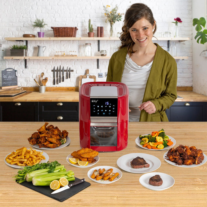 Deco Chef 12.7QT Digital Air Fryer Oven, with 3 Racks, Rotisserie, 8 Meal Presets, Red