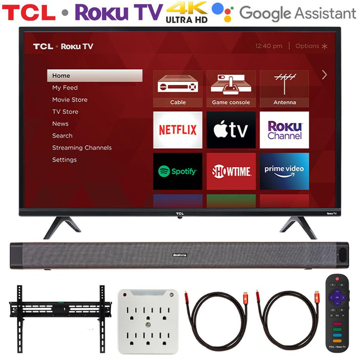 TCL 55S435 55" 4-Series 4K UHD Smart Roku LED TV w/ Deco Home Soundbar Bundle