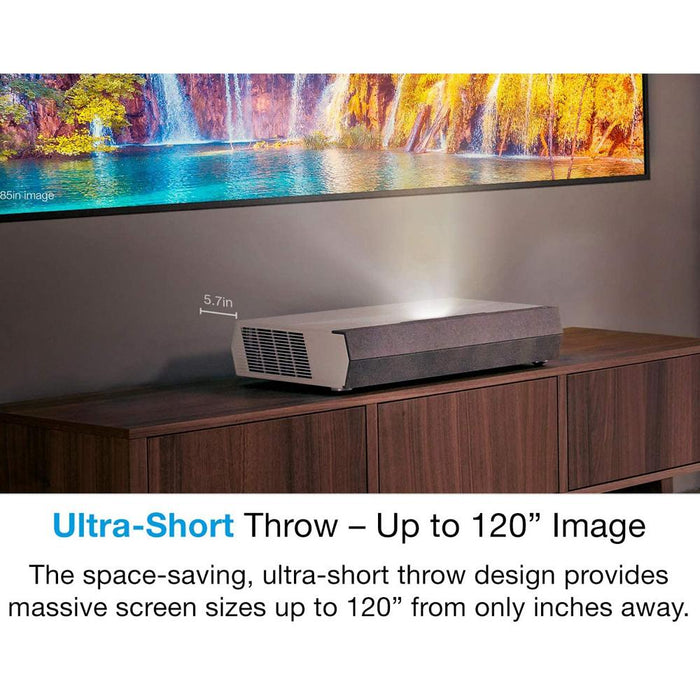 Optoma Smart 4K HDR UHD Ultra-Short Throw Laser Projector Renewed + 120" Screen