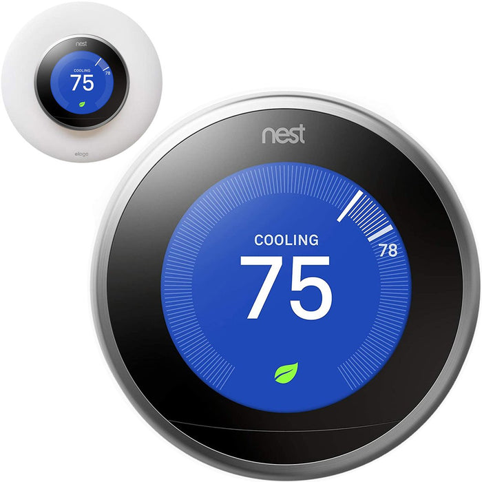 Google Nest Learning Smart Thermostat Gen 3 Stainless Steel T3007ES + elago Wall Plate Cover