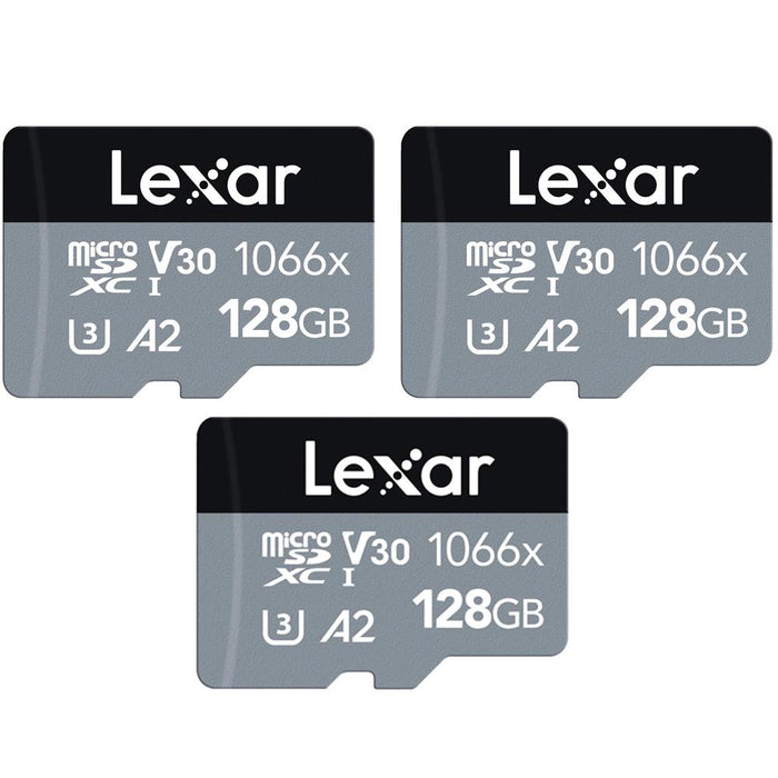 Lexar 1066x MicroSDXC Memory Card with Adapter 128GB 3 Pack