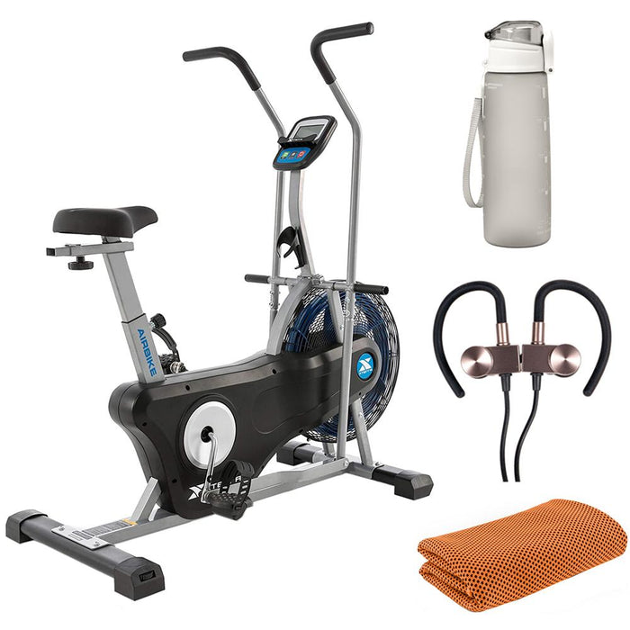XTERRA Fitness AIR350 Airbike Exercise Bike in White with Fitness Accessories Bundle