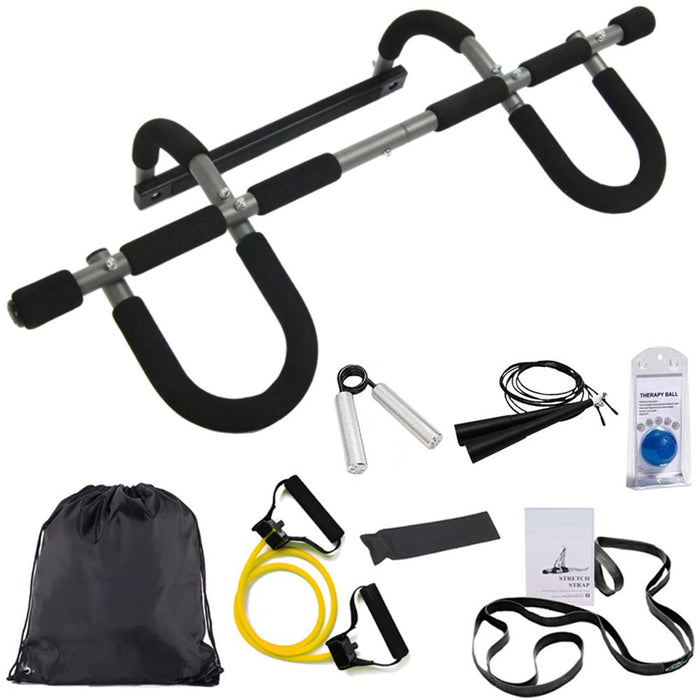 Stamina Doorway Pull Up Bar Trainer Plus w/ Deco Gear 7-Piece Fitness Kit