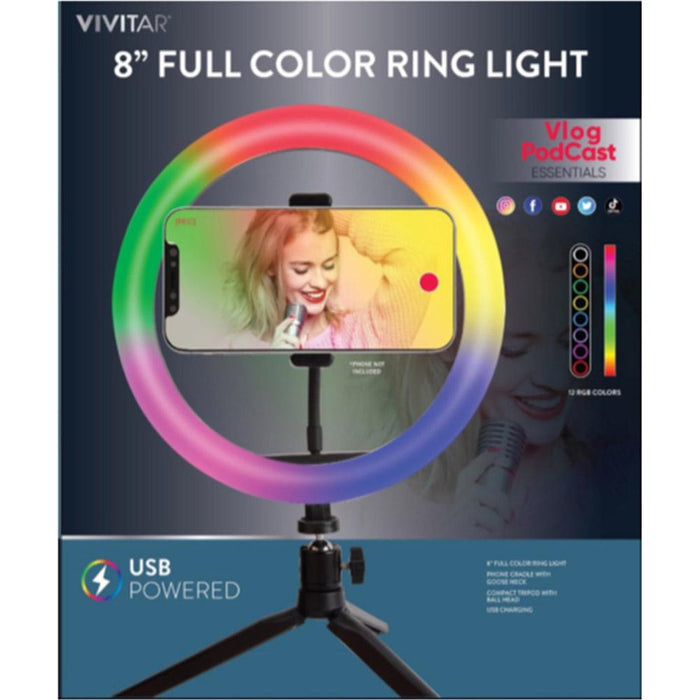 Vivitar 8 inch Full Color Ring Light - (VIVRLRGB8)