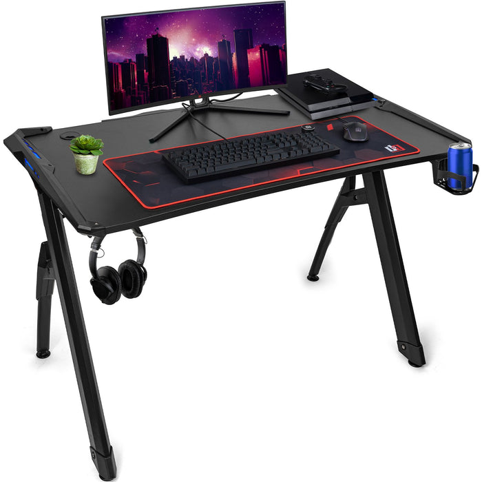 Deco Gear 47 LED Gaming Desk, Carbon Fiber Surface, Cable