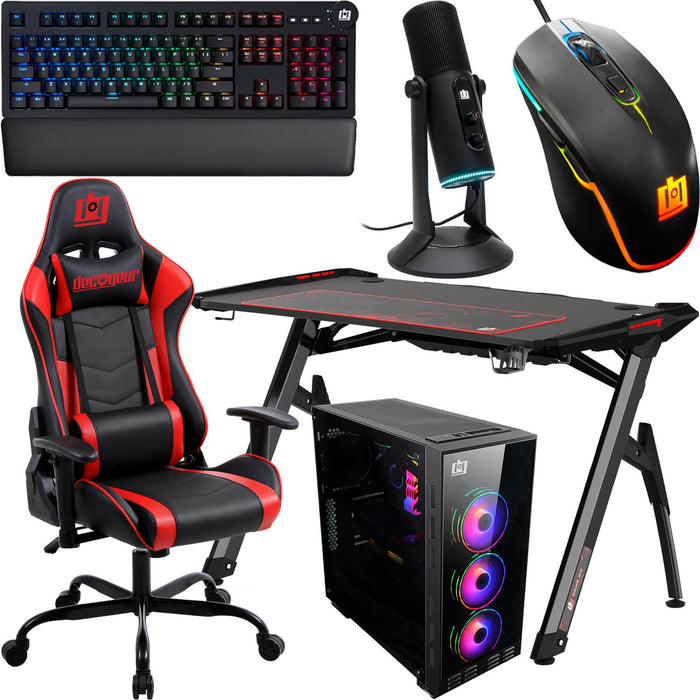 Deco Gear PC Gaming Starter Kit, LED Desk, Chair, PC Case