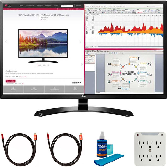 LG 32" Full HD 16:9 65Hz IPS LED Monitor with Cleaning Bundle