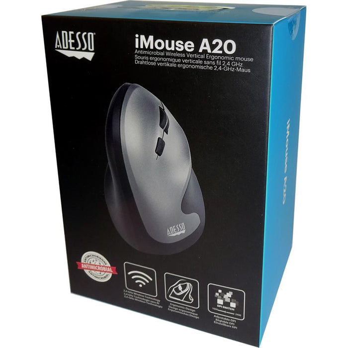 Adesso Antimicrobial Vertical Ergonomic Wireless Mouse - iMouseA20