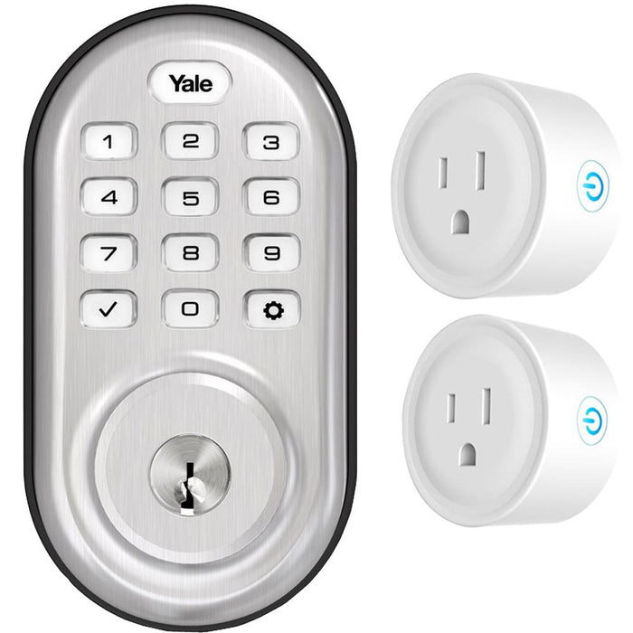 Yale Locks Assure Lock Push Button in Satin Nickel (Standalone) + 2-Pack Smart Plug