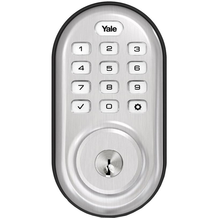 Yale Locks Assure Lock Push Button with Z-Wave in Satin Nickel (YRD216) + 2-Pack Smart Plug