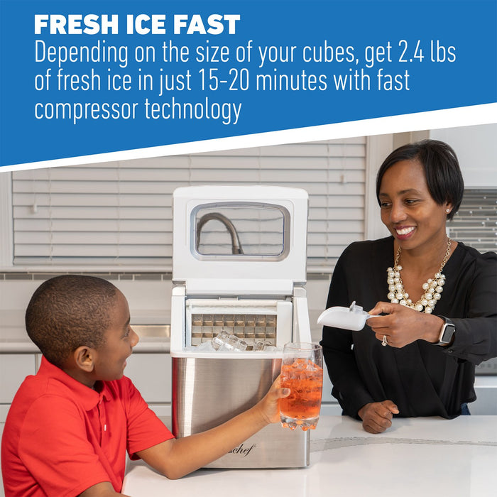 Deco Chef 118-Can Mini Fridge with Glass Door and 40LB Per Day Countertop Auto Ice Maker