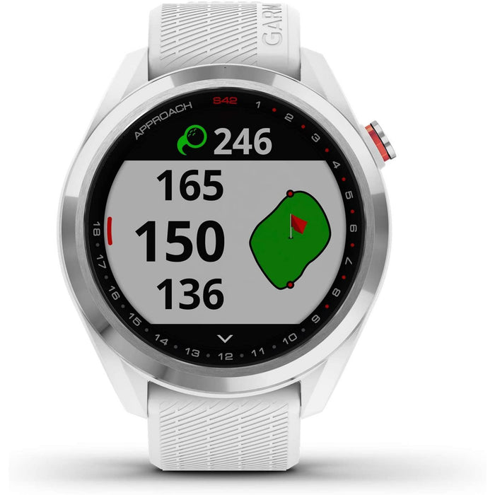 Garmin Approach S42 GPS Golf Watch, Polished Silver with White Band - 010-02572-11