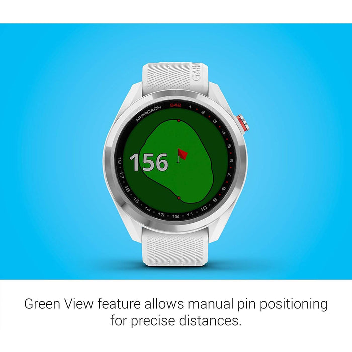 Garmin Approach S42 GPS Golf Watch, Polished Silver with White Band - 010-02572-11