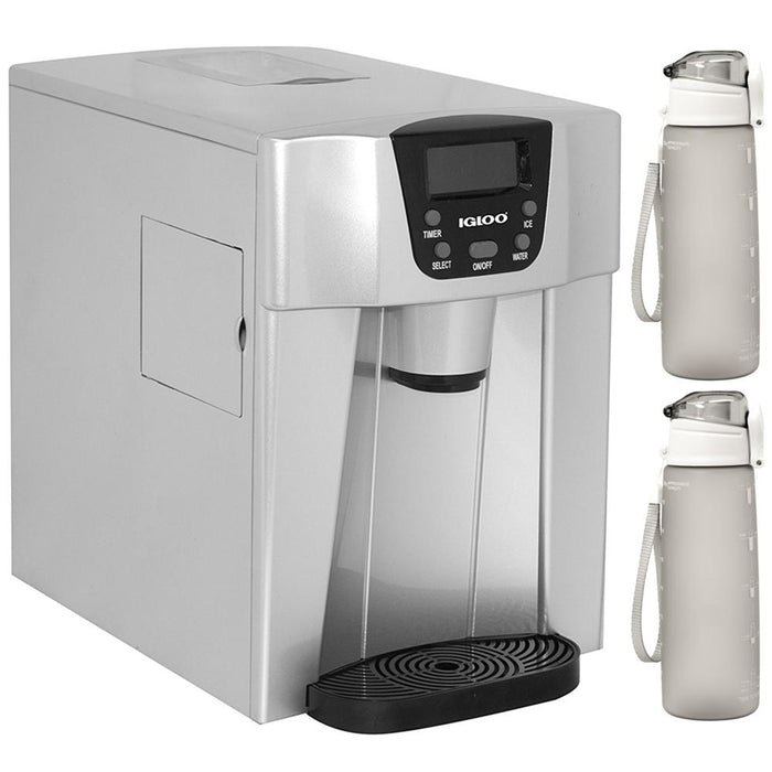 Igloo 2-in-1 Compact Ice Maker and Water Dispenser Silver with 2x Water Bottle