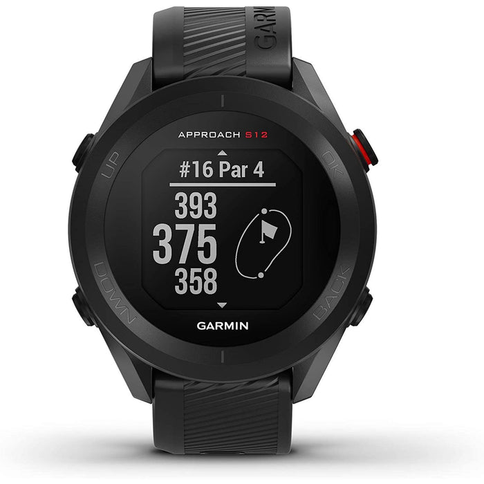 Garmin Approach S12 GPS Golf Watch, 42k+ Preloaded Courses (Black) + Essential Bundle