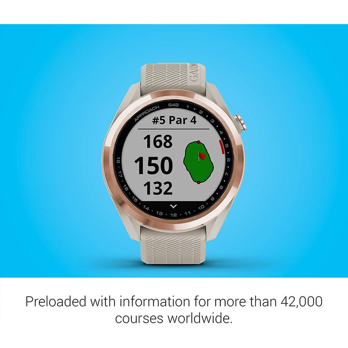 Garmin Approach S42 GPS Golf Watch, Rose Gold, Light Sand Band + Essential Golf Bundle
