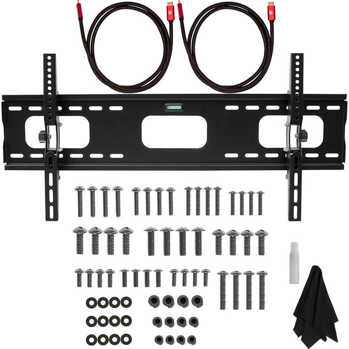Deco Mount 37"-100" TV Wall Mount Bracket Bundle w/ 2 HDMI Cables, Spray Bottle and Wipe