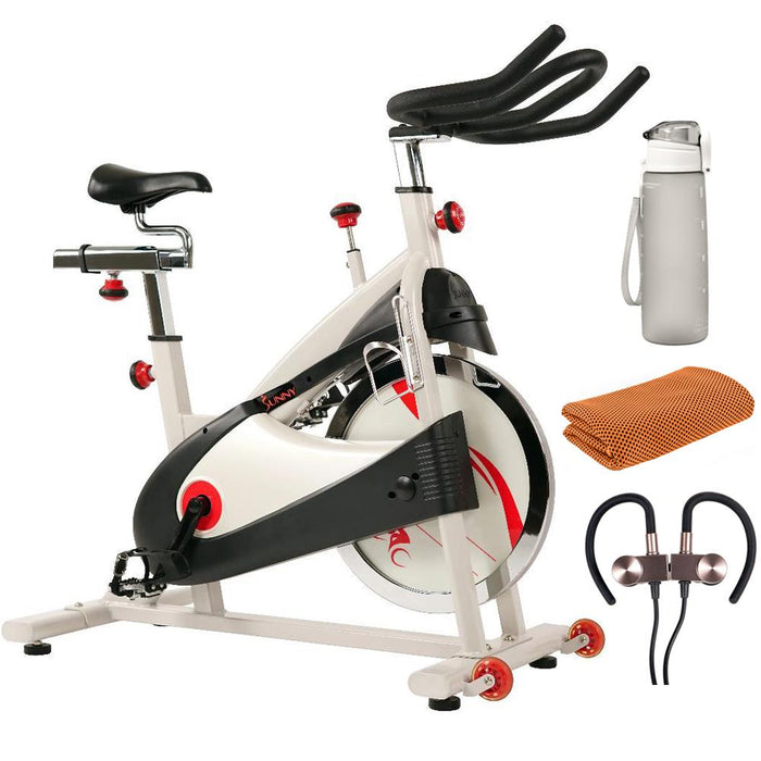 Sunny Health and Fitness Exercise Belt Drive Bike with Accessories Bundle