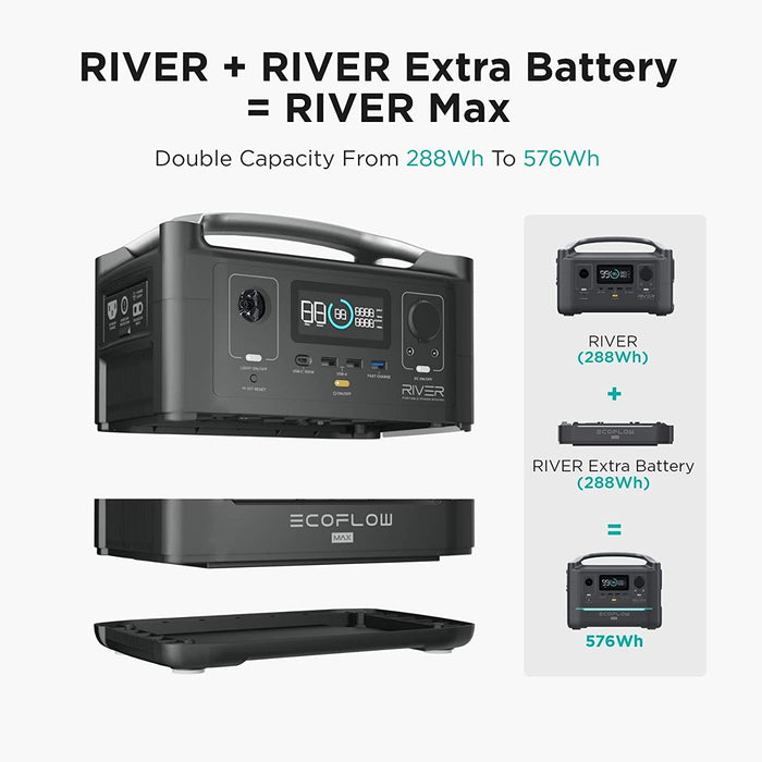 EcoFlow River 576Wh Max Portable Power Station with Lithium Battery - EFRIVER600MAX-AM