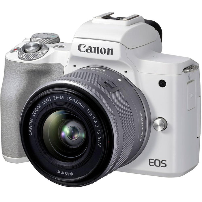 Canon EOS M50 Mark II Mirrorless Digital Camera (White) + 15-45mm Lens Vlogger Bundle