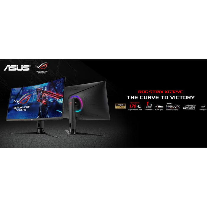 Asus ROG Strix XG32VC 31.5" 1440p WQHD 170Hz 1ms Curved Gaming Dual Monitor Bundle