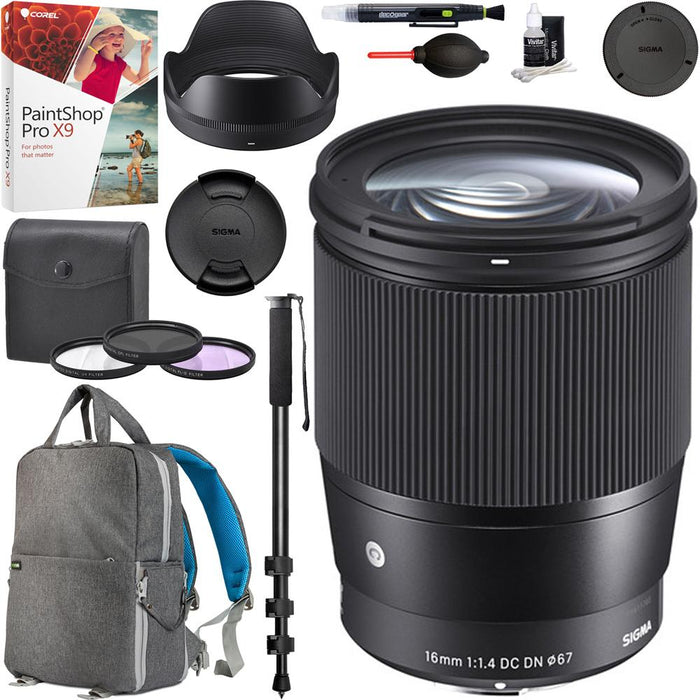 Sigma 16mm F1.4 Contemporary Lens for Canon M-Mount 67mm Filter Backpack Bundle