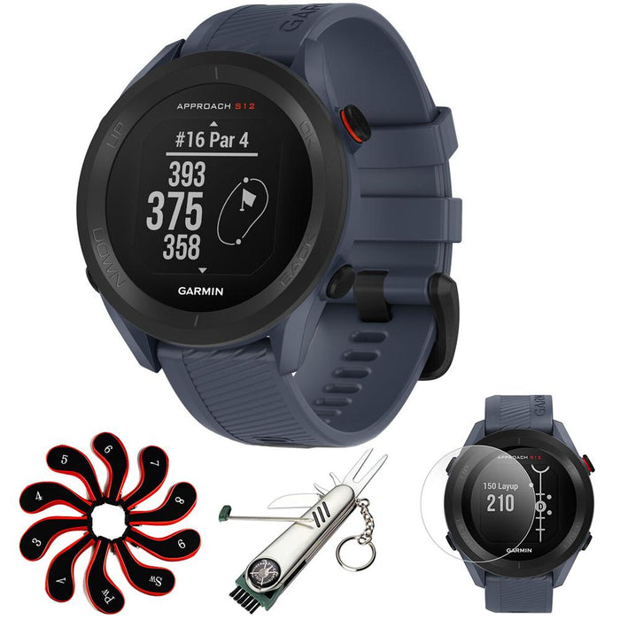 Garmin Approach S12 GPS Golf Watch, 42k+ Preloaded Courses (Blue) + Essential Bundle