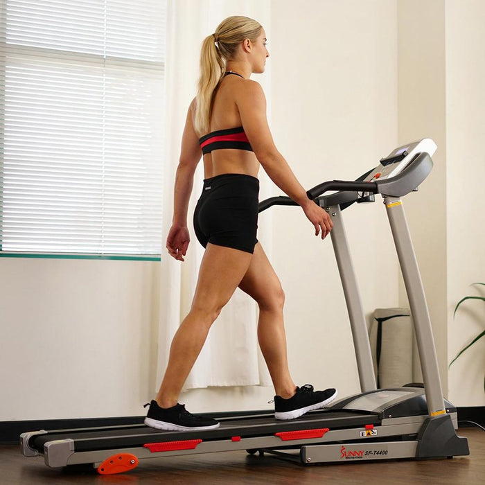 Sunny Health and Fitness Folding Treadmill w/Digital Monitor, Device Holder, Shock Absorption and Incline