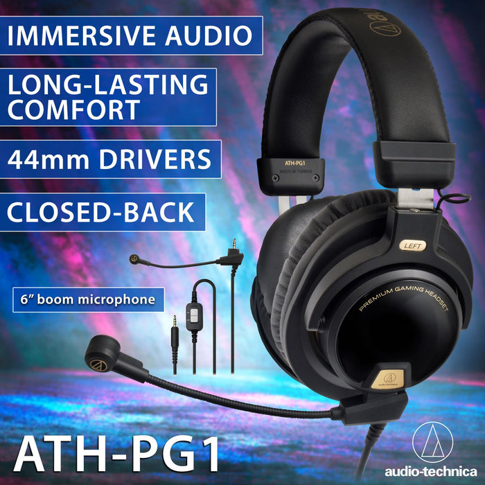 Audio-Technica Closed-Back Premium Gaming Headset with 6-inch Boom Microphone (ATH-PG1)