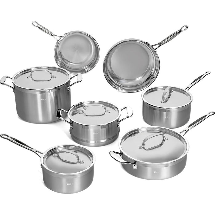 Deco Chef Stainless Steel Cookware 12 Piece Starter Set, Tri-Ply Core, Riveted Handles