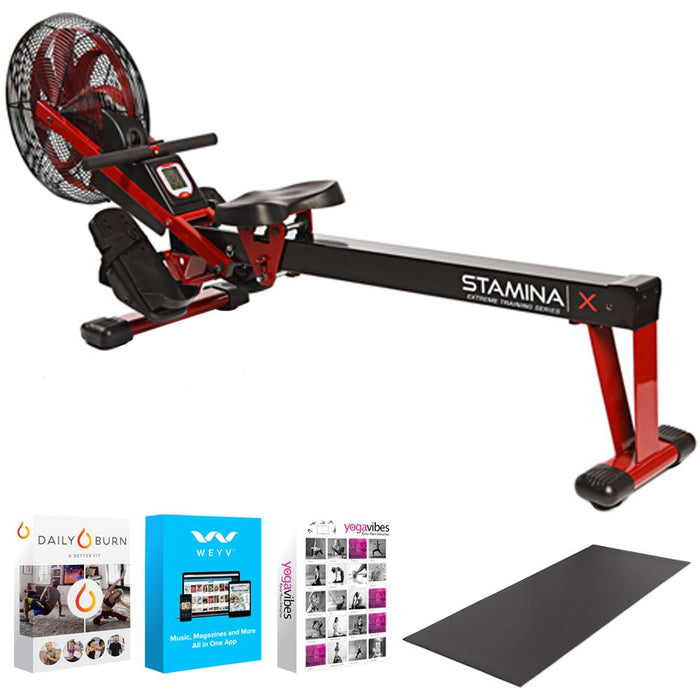 Stamina 35-1412 X Air Rower, Red with Equipment Mat and Software Bundle