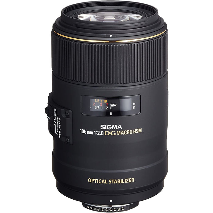 Sigma 105mm F2.8 MACRO EX DG OS HSM Lens for Nikon F-Mount DSLR Cameras 258306 Bundle