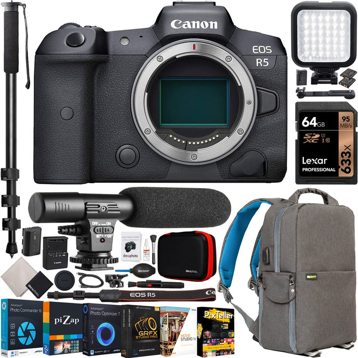 Canon EOS R5 Full Frame Mirrorless Camera with 8K Video 45MP CMOS Sensor Body Bundle