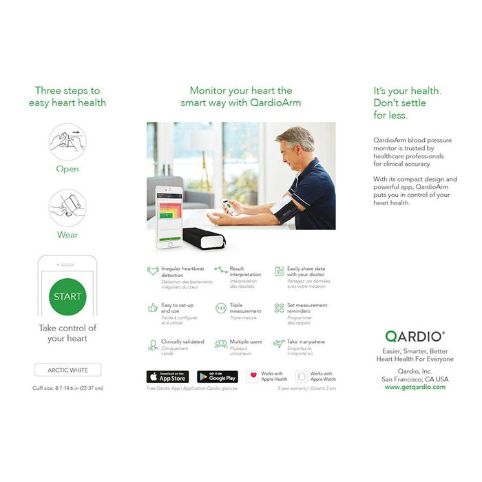 QardioArm Wireless Blood Pressure Monitor: Easy to Use Smart Upper  Bluetooth Arm Cuff. App-enabled for iOS, Android, Apple Watch. FSA/HSA  eligible.