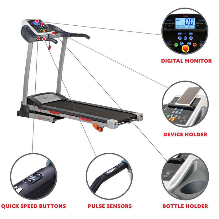 Sunny Health and Fitness Folding Treadmill w/ Device Holder, Shock Absorption and Incline +Fitness Bundle