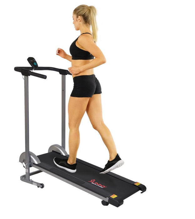 Sunny Health and Fitness SF-T1407M Manual Compact Walking Treadmill with LCD Monitor + Fitness Bundle