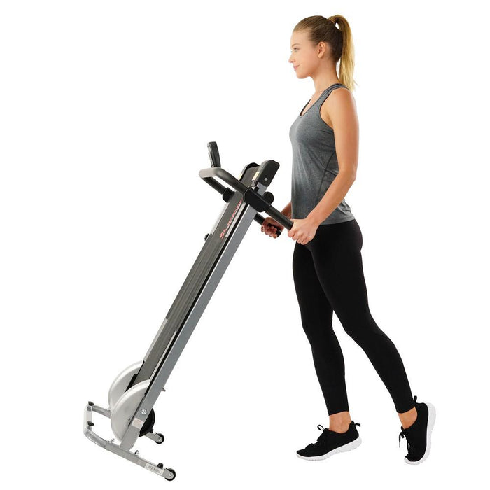 Sunny Health and Fitness SF-T1407M Manual Compact Walking Treadmill with LCD Monitor + Fitness Bundle