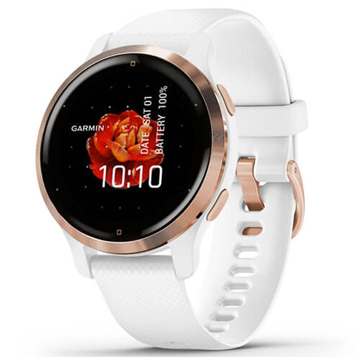 Garmin Venu 2S Fitness Smartwatch Rose Bezel with White Band + Warranty Bundle