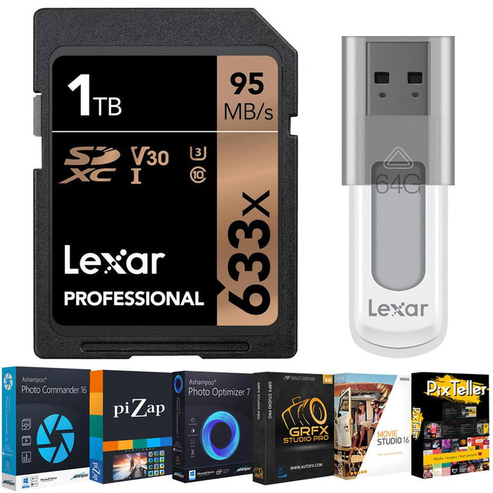 Lexar Professional 633x 1TB SDXC UHS-I/U3 Card+Editing Suite & 64GB Flash Drive
