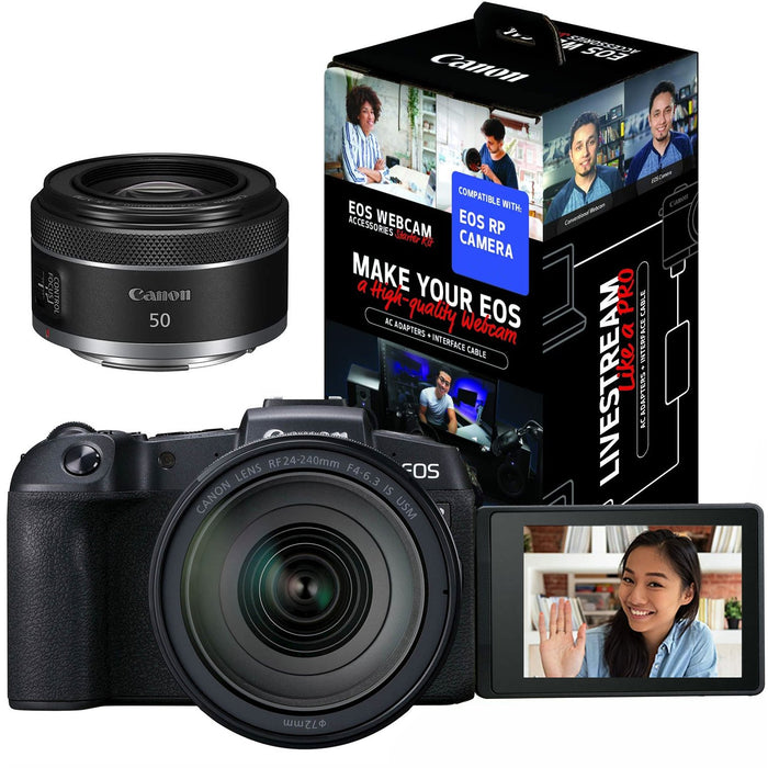 Canon EOS RP Mirrorless Camera 2 Lens Kit 24-240mm USM + 50mm F1.8 + Webcam Bundle