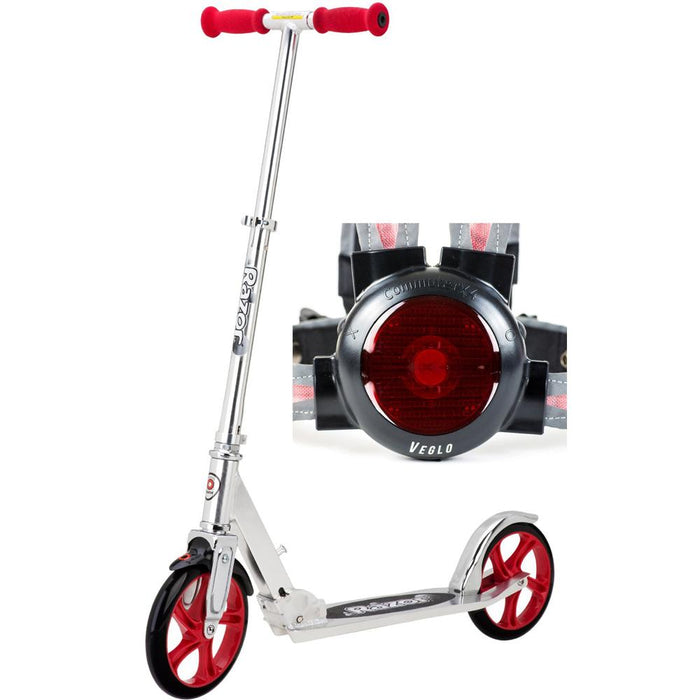 Razor A5 Lux Kick Scooter Red with Veglo Commuter X4 Wearable Rear Light System