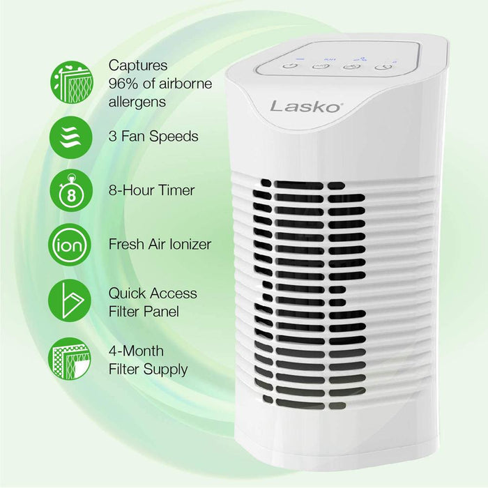 Lasko Desktop Air Purifier with 3-Stage Filtration in White - HF11200