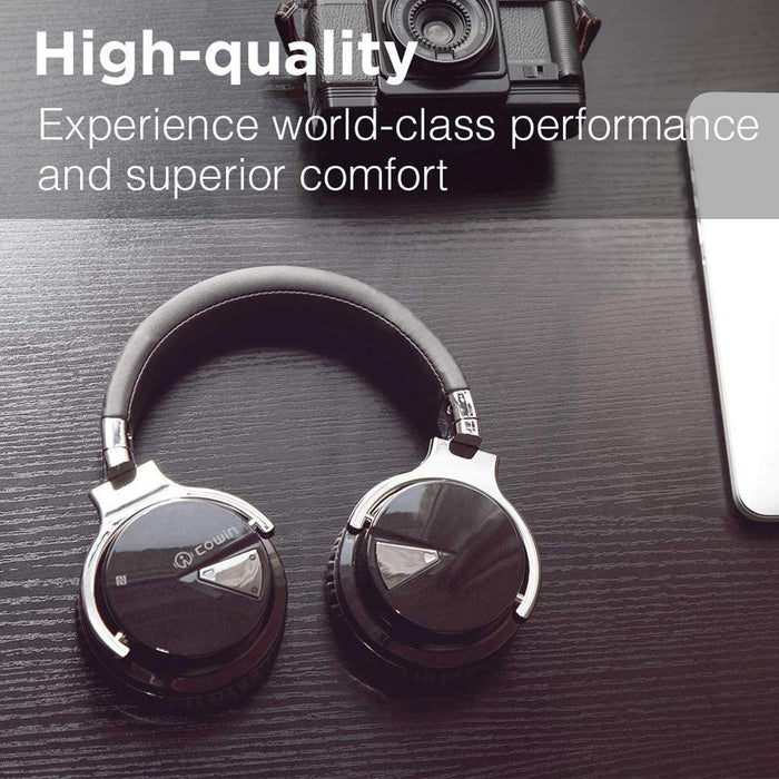 Cowin E7 Active Noise Cancelling Bluetooth Over-Ear Headphones, Black + Audio Pack