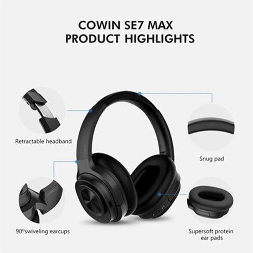 Cowin SE7 Max Active Noise Cancelling Wireless Bluetooth Headphones + Accessory Pack