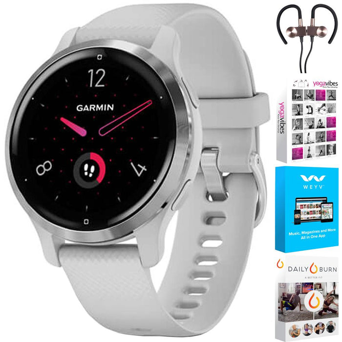 Garmin Venu 2S Fitness Smartwatch - Silver Bezel + Earbuds + Fitness Bundle