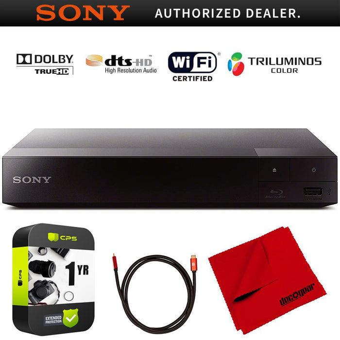 Sony Streaming Blu-Ray Disc Player with WiFi - BDP-BX370 + HDMI Cable +Cleaning Cloth