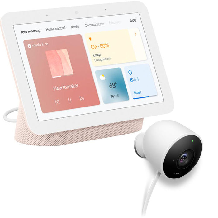 Google Nest Hub Smart Display w/ Google Assistant, Sand (2nd Gen) + Outdoor Security Camera