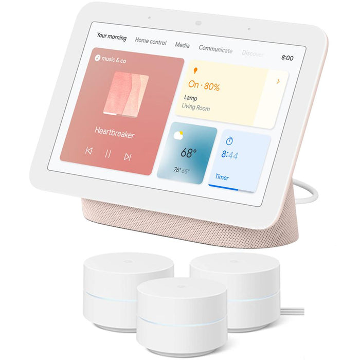 Google Nest Hub Smart Display with Assistant Sand 2nd Gen + Wifi Router 3 Pack